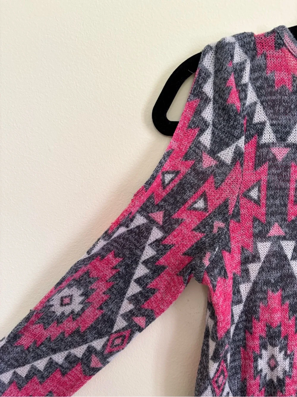 Justice Pink & Gray Aztec Cold-Shoulder Girls Sweater Top Size 10-12